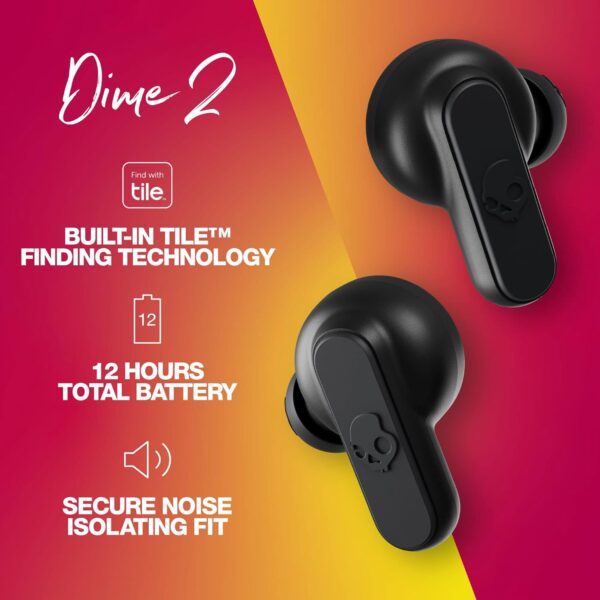 Skullcandy Dime 2 In-Ear Wireless Earbuds, 12 Hr Battery, Microphone, Works with iPhone Android and Bluetooth Devices - Black - Image 3