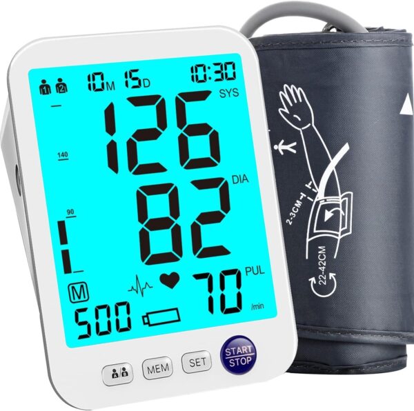 Blood Pressure Monitor Upper Arm Large LED Backlit Screen 1000 Sets Memory Automatic Digital BP Machine Adjustable BP Cuff - Image 2