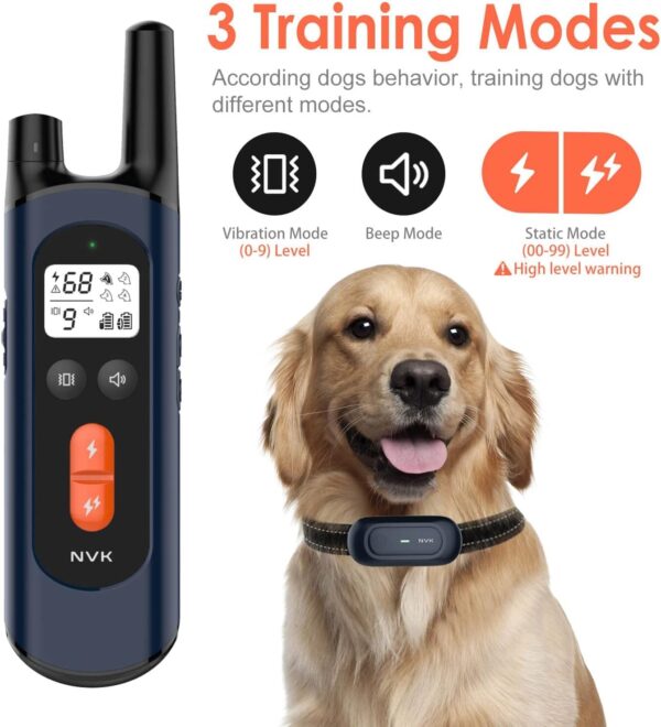 NVK Shock Collar, Dog Training Collar with Remote for Medium Large Dogs, Rechargeable Dog Shock Collar with Shock, Vibration, Beeps Modes, IPX7 Waterproof, Range up to 1600Ft - Image 3