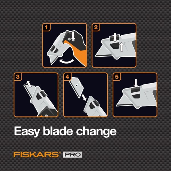 Fiskars Pro Retractable Folding Utility Knife - Box Cutter with CarbonMax Blade- Work Gear - Orange/Black - Image 8