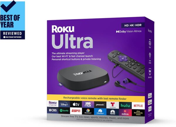 Roku Ultra | The Ultimate Streaming Device 4K/HDR/Dolby Vision/Atmos, Rechargeable Roku Voice Remote Pro, Ethernet Port, Hands-Free Controls, Lost Remote Finder, Free & Live TV - Image 12