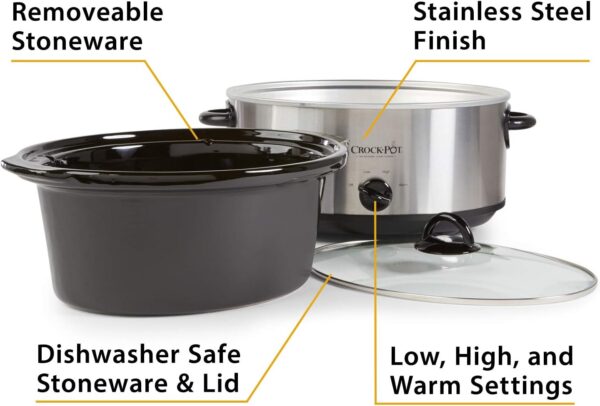 Crock-Pot 7 Quart Oval Manual Slow Cooker, Stainless Steel (SCV700-S-BR) - Image 7