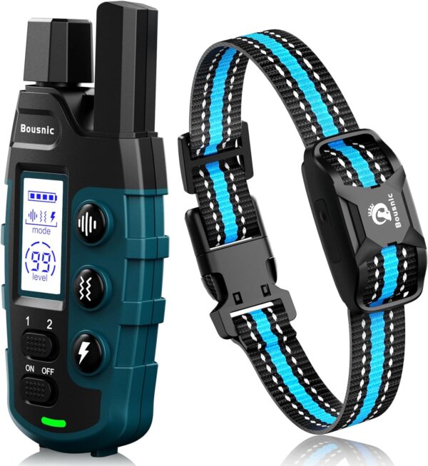 Bousnic Dog Shock Collar - 3300Ft Training Collar with Remote for 5-120lbs Small Medium Large Dogs Rechargeable Waterproof e Collar with Beep (1-8), Shake(1-16), Safe Shock(1-99) Modes (Blue) - Image 2