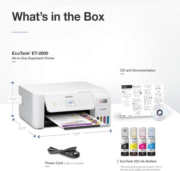 Epson EcoTank ET-2800 Wireless Color All-in-One Cartridge-Free Supertank Printer with Scan and Copy. Full 1-Year Limited Warranty - White (Renewed Premium) - Image 7