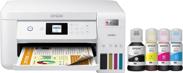 Epson EcoTank ET-2850 Wireless Color All-in-One Cartridge-Free Supertank Printer with Scan, Copy and Auto 2-Sided Printing - White, Medium - Image 2