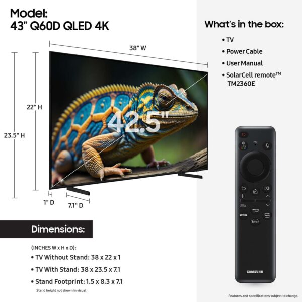 SAMSUNG 43-Inch Class QLED 4K Q60D Series Quantum HDR Smart TV w/Object Tracking Sound Lite, Motion Xcelerator, Slim Design, Gaming Hub, Alexa Built-in (QN43Q60D, 2024 Model) - Image 3