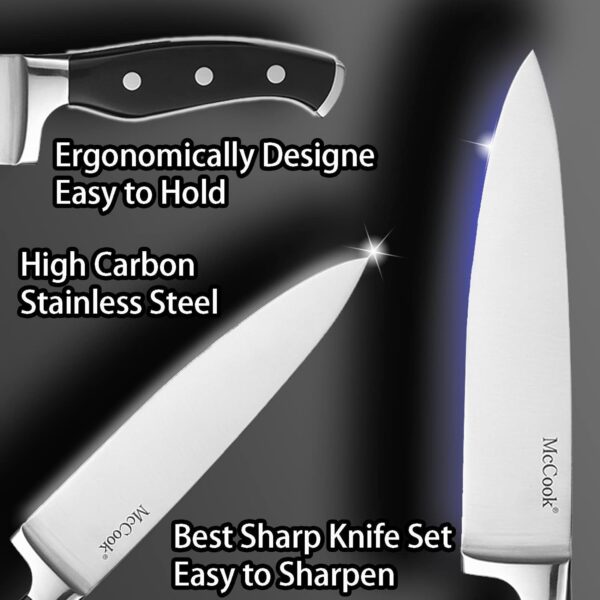 McCook® Knife Sets,German Stainless Steel Kitchen Knife Block Set with Built-in Sharpener - Image 3