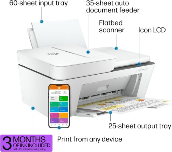 HP DeskJet 4255e Wireless All-in-One Color Inkjet Printer, Scanner, Copier, Best-for-Home, 3 Months of Ink Included (588S6A) - Image 5