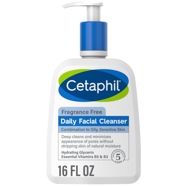 Cetaphil Face Wash, Daily Facial Cleanser for Sensitive, Combination to Oily Skin, NEW 16 oz, Fragrance Free, Gentle Foaming, Soap Free, Hypoallergenic (Packaging May Vary) - Image 2