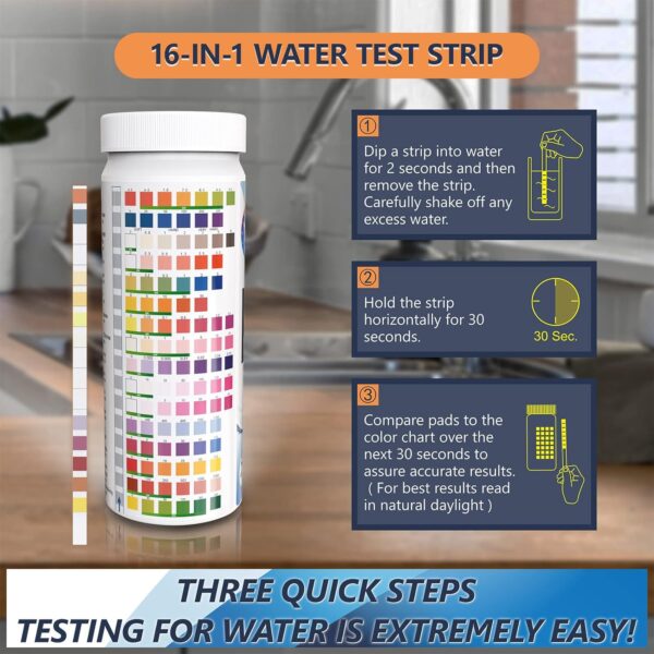 17 in 1 Water Testing Kits for Drinking Water - Water Test Kit - Tap Well Home Water Quality Test - 100 Strips + 2 Bacteria Tests - Easy Testing for pH Lead Hardness Iron Copper E.coli and More! - Image 5