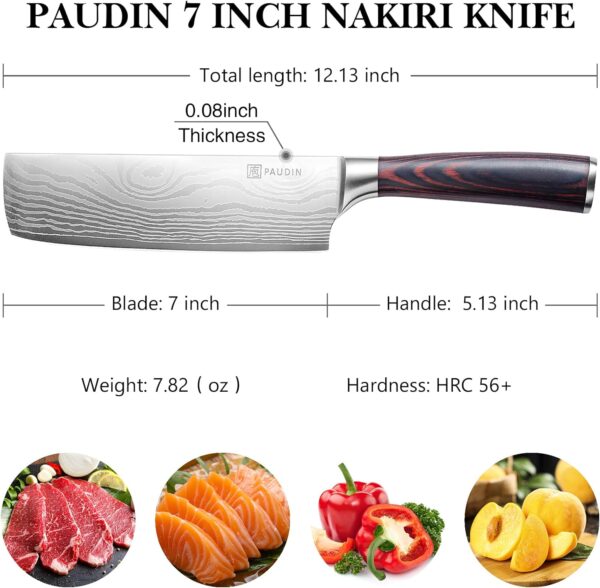 PAUDIN Nakiri Knife - 7" Razor Sharp Meat Cleaver and Vegetable Kitchen Knife, High Carbon Stainless Steel, Multipurpose Asian Chef Knife for Home and Kitchen with Ergonomic Handle - Image 3