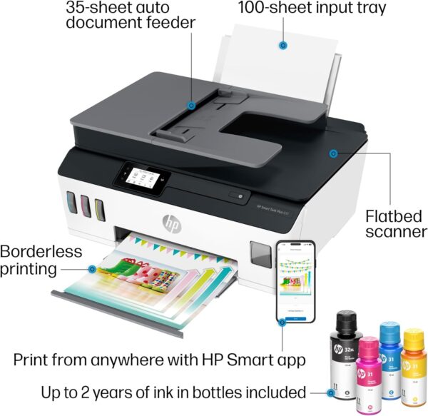 HP Smart -Tank Plus 651 Wireless All-in-One Ink -Tank Printer, up to 2 Years of Ink in Bottles, Auto Document Feeder, Mobile Print, Scan, Copy, Works with Alexa (7XV38A) - Image 5