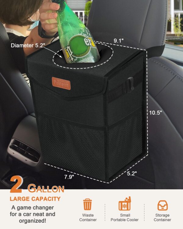 Car Trash Can with Lid, Cute Leakproof Car Trash Garbage Bag Hanging Vehicle Trash Bin Small Portable Automotive Garbage Cans Organizer for Back/Front Seat/Console(Trapezoid,Black) - Image 3