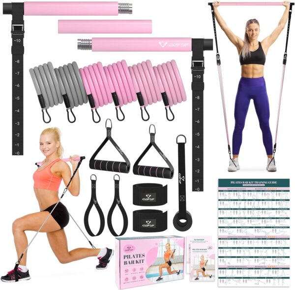 Pilates Bar Kit with Resistance Bands, Multifunctional Yoga Pilates Bar with Heavy-Duty Metal Adjustment Buckle, Portable Home Gym Pilates Resistance Bar Kit for Women Full Body Workouts - Image 2