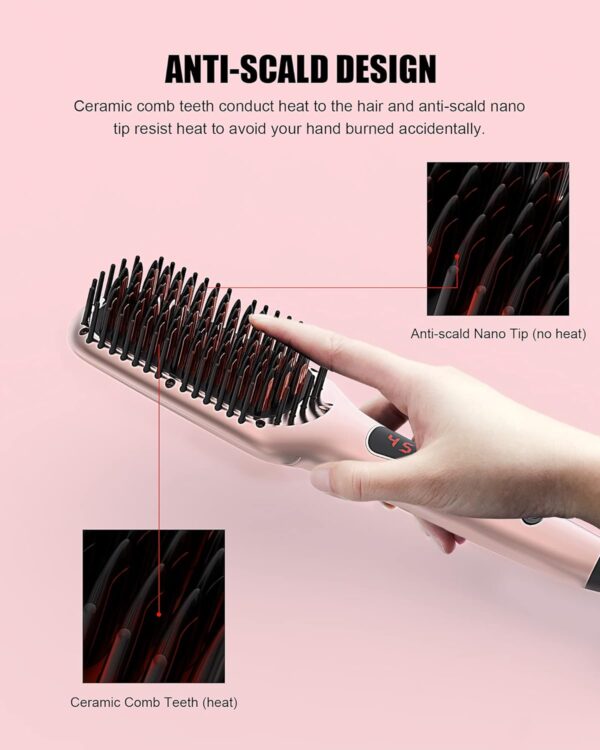 Hair Straightener Brush, MegaWise Hair Straightening Comb for All Hair Types with Nano Heating Teeth, Double Anion Technology, MCH 20s Fast Heating & 60-Minute Auto Shut-Off - Gifts for Women - Image 5