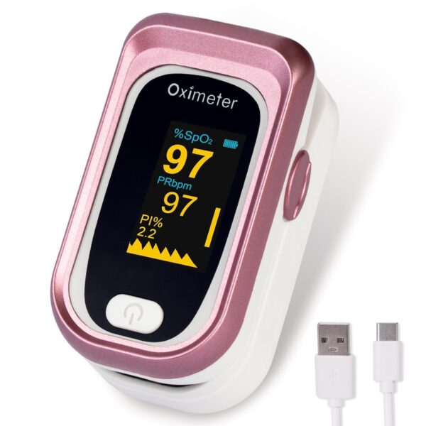 Rechargeable Pulse Oximeter Fingertip, Accurate Heart Rate Monitor, Oxygen Monitor Fingertip for Sports and Aviation Use,with USB Charging Cable and Lanyard (Rose Gold) - Image 2