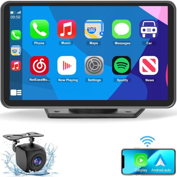 Eleacc Portable Wireless Carplay Car Stereo, 7" HD Touchscreen for Car with Apple CarPlay & Android Auto with Mirror Link/Backup Camera/Siri/Bluetooth/Navigation/AUX for All Vehicles - Image 2