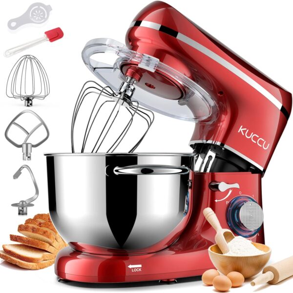 Stand Food Mixer, 6.5 Qt 660W, 6-Speed Tilt-Head , Kitchen Electric Mixer with Stainless Steel Bowl,Dough Hook,Whisk, Beater, Egg white separator (6.5-QT, Red) - Image 2