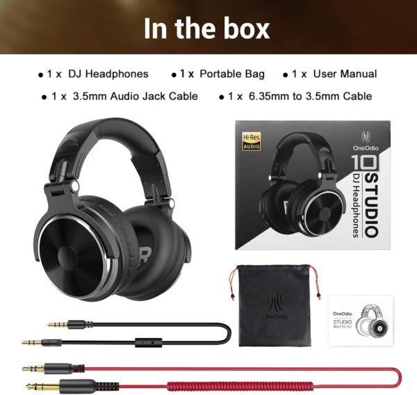 OneOdio Wired Over Ear Headphones Studio Monitor & Mixing DJ Stereo Headsets with 50mm Neodymium Drivers and 1/4 to 3.5mm Jack for AMP Computer Recording Podcast Keyboard Guitar Laptop - Black - Image 8