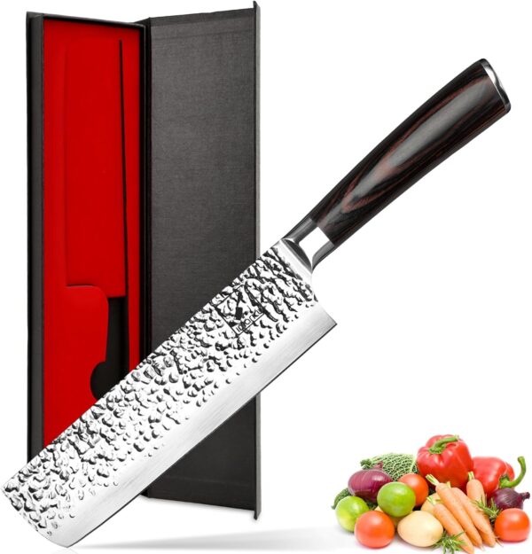 imarku 7-inch Nakiri Knife, Razor Sharp Chef Knife, Hand-Forged Vegetable Knife, SUS440A Japanese Stainless Steel Meat Cleaver, Kitchen Knife with Ergonomic Handle, Chopping Knife with Gifts Box - Image 2