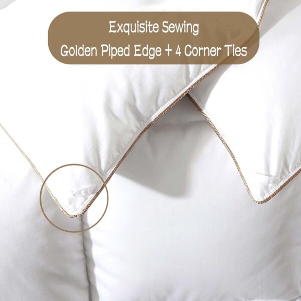 WhatsBedding Puffy White Goose Feather Down Comforter Queen Size, Feather Down All Season Duvet Insert, 100% Cotton Luxury Hotel Collection, 4 Corner Loops, Gold Piping, 90x90 in - Image 7