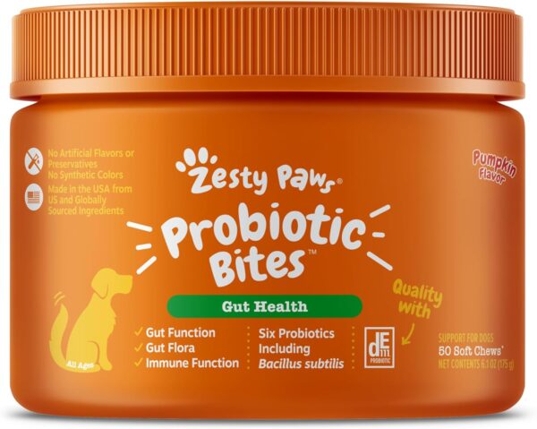 Zesty Paws Probiotic for Dogs - Probiotics for Gut Flora, Digestive Health, Occasional Diarrhea & Bowel Support - Clinically Studied DE111 Dog Supplement Soft Chews for Pet Immune System, 50 Count - Image 2