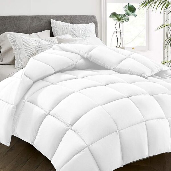 All Season Queen Size Bed Comforter - Cooling Goose Down Alternative Quilted Duvet Insert with Corner Tabs - Winter Warm - Machine Washable - White - Image 2