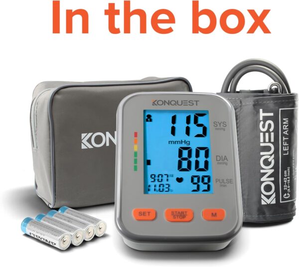 Konquest KBP-2704A Automatic Upper Arm Blood Pressure Monitor - Adjustable Cuff - Large Backlit Display - Irregular Heartbeat Detector - Tensiometro Digital… - Image 9