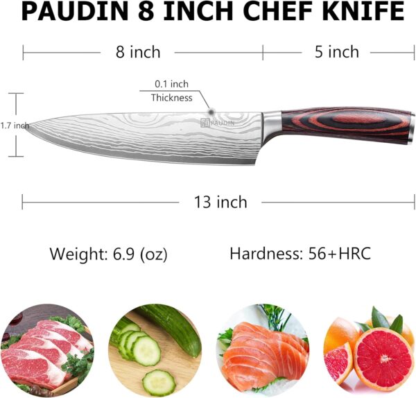 PAUDIN Chef Knife, 8 Inch High Carbon Stainless Steel Sharp Kitchen Knife with Ergonomic Handle, Gift Box for Family & Restaurant - Image 3