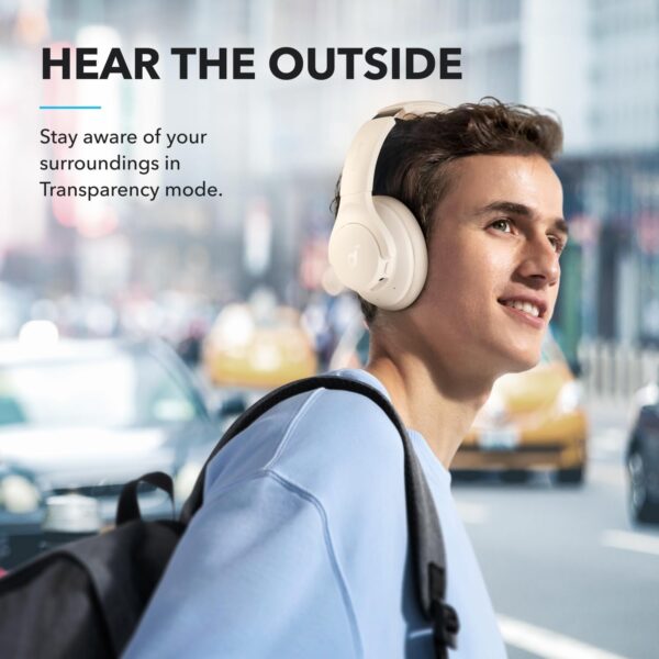 Soundcore by Anker Q20i Hybrid Active Noise Cancelling Headphones, Wireless Over-Ear Bluetooth, 40H Long ANC Playtime, Hi-Res Audio, Big Bass, Customize via an App, Transparency Mode (White) - Image 7