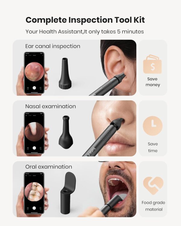 BEBIRD Ear Wax Removal Tool Camera - R1 Ear Cleaner with Ear Camera HD 1080P, Wireless Ear Scope Otoscope with Light, 10 Replacement Tips + 6 Ear Picks + 3 Speculum Sets, Visual Earwax Removal Kits - Image 3