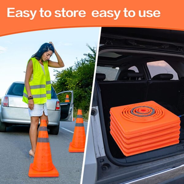 [5 Pack]18 Inch Collapsible Traffic Safety Cones - Parking Cones with Reflective Collars,Orange Safety Cones for Parking lot，Driveway, Driving Training etc. - Image 8