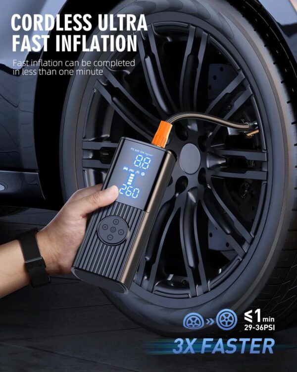 Hafuloky Tire Inflator Portable Air Compressor-180PSI & 20000mAh Portable Air Pump, Accurate Pressure LCD Display, 3X Fast Inflation for Cars, Bikes & Motorcycle Tires, Balls. - Image 4