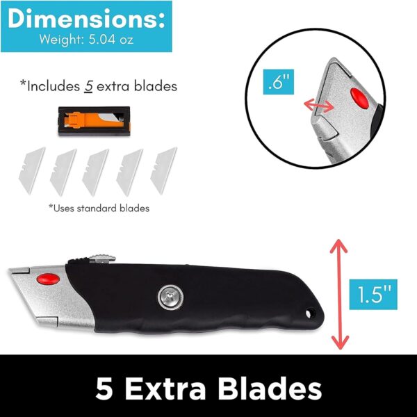 Internet's Best Premium Utility Knife | Box Cutter Retractable | Set of 2 | Retractable blade | Rubber Handle | 2 Utility Knives included | Razor knife - Image 6