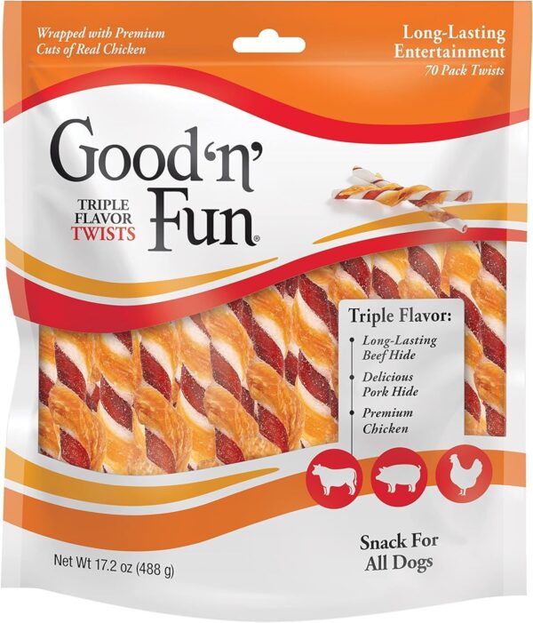 Good 'N' Fun Triple Flavor Twist Rawhide Treats For Dogs, 70 count - Image 2