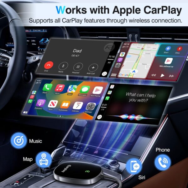 Vevavi Wireless CarPlay Adapter 2024 Upgraded, Converts Factory Wired CarPlay to Wireless, Plug and Play Car Play Wireless Adapter, Compatible with iPhone Multi-User Seamless Connection - Image 4