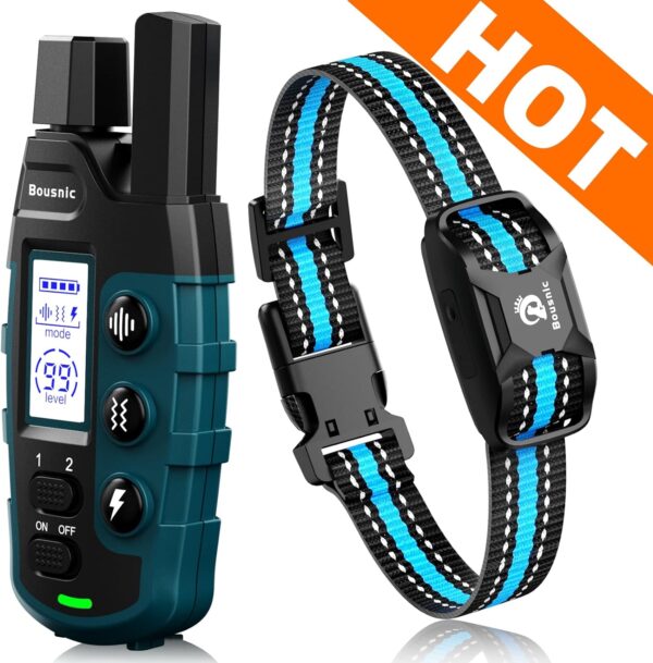 Bousnic Dog Shock Collar - 3300Ft Training Collar with Remote for 5-120lbs Small Medium Large Dogs Rechargeable Waterproof e Collar with Beep (1-8), Shake(1-16), Safe Shock(1-99) Modes (Blue) - Image 9