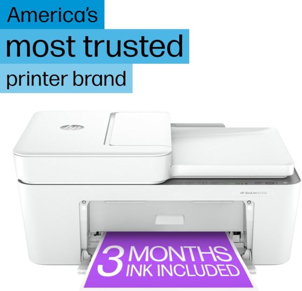 HP DeskJet 4255e Wireless All-in-One Color Inkjet Printer, Scanner, Copier, Best-for-Home, 3 Months of Ink Included (588S6A) - Image 4