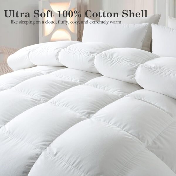 ELNIDO QUEEN® Feather Down Comforter Queen Duvet Insert, All Season White Luxury Hotel Fluffy Bed Comforter, Ultra Soft 100% Cotton Cover, Queen Size 90x90 Inch - Image 3