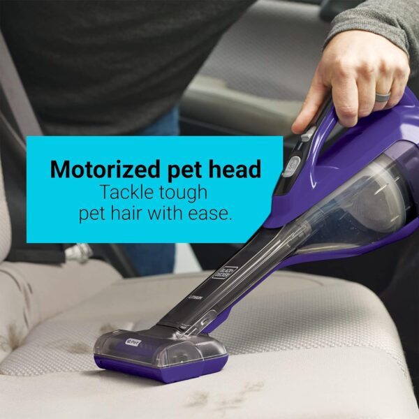 BLACK+DECKER dustbuster AdvancedClean Pet Cordless Handheld Vacuum with Motorized Head, Purple (HLVA325JP07) - Image 4