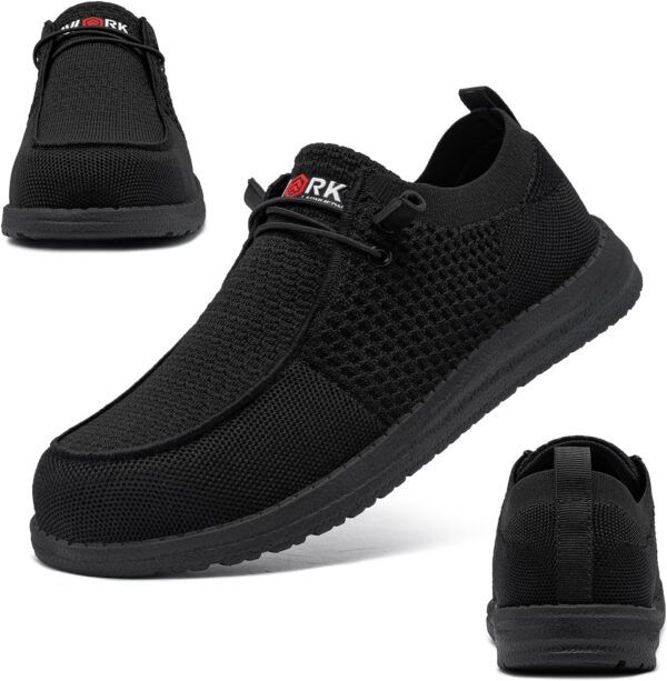 LARNMERN Slip On Steel Toe Shoes Men Lightweight Comfortable Lounging Walking Sneakers Safety Work Steel Toe Loafers(9 Men, Black) - Image 4