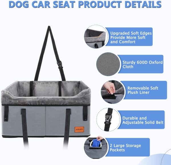 JOEJOY Dog Car Seat for Medium Dogs or 2 Small Dogs, Portable Pet Booster Car Seat for Car with 2 Clip-On Safety Leashes and Adjustable Straps, Perfect for Pets Up to 45lbs (Grey) - Image 5