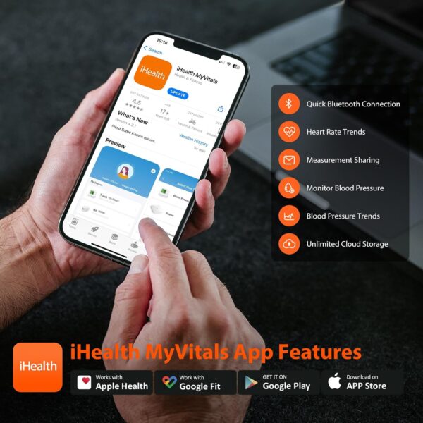 iHealth Push Wrist Blood Pressure Monitor, Digital Bluetooth Blood Pressure Machine with Large Display and Portable Carrying Case for at Home and Travel Use - Image 4