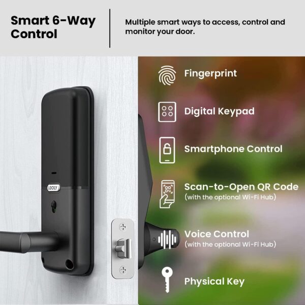 Lockly Secure Plus Latch, Bluetooth Smart Lock with Handle, Keyless Entry Door Lock, PIN Genie® Keypad, 3D Biometric Fingerprint Sensor, Auto Lock - Matte Black (PGD628FMB) - Image 6