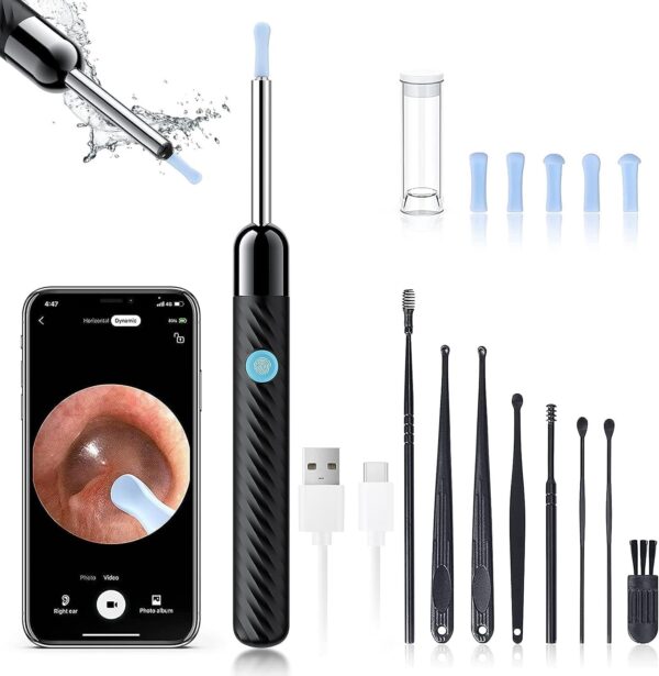 Ear Wax Removal - Earwax Remover Tool with 8 Pcs Ear Set - Ear Cleaner with Camera - Earwax Removal Kit with Light - Ear Camera with 6 Ear Spoon - Ear Cleaner for iOS & Android (Black) - Image 2