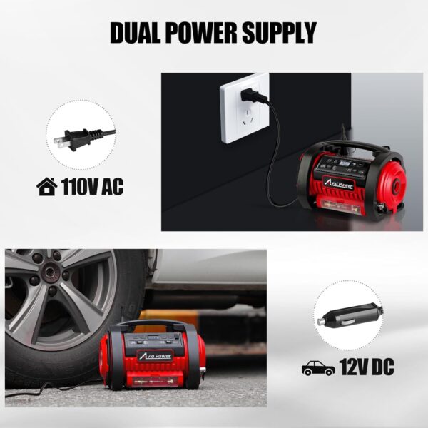 AVID POWER Tire Inflator Portable Air Compressor, 12V DC / 120V AC Car Tire Pump, Air Mattress Pump with Inflation and Deflation Modes, Dual Powerful Motors, Digital Pressure Gauge - Image 5