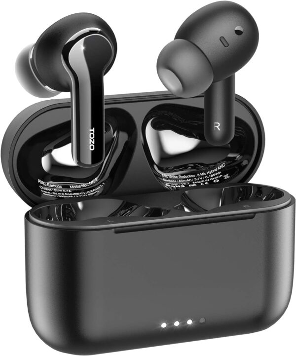 TOZO NC2 Hybrid Active Noise Cancelling Wireless Earbuds, in-Ear Detection Headphones, IPX6 Waterproof Bluetooth 5.3 Stereo Earphones, Immersive Sound Premium Deep Bass Headset Matte Black - Image 2