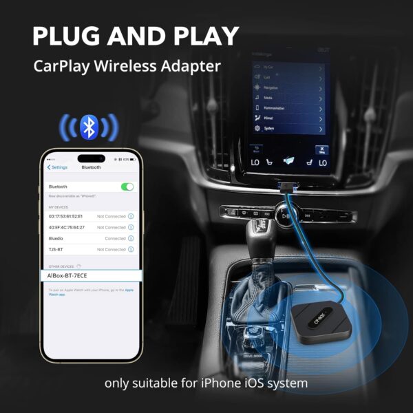 Wireless Carplay Adapter, 2024 Upgrade Version Apple Carplay Wireless Adapter Wireless CarPlay Dongle Converts Wired to Wireless Fast and No Delay for Cars from 2015 + & iPhone 6+ - Image 3