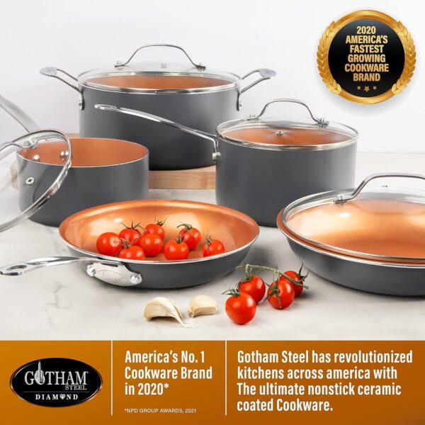 Gotham Steel Pro 13 Pc set Ceramic Pots and Pans Set Non Stick Cookware Sets Pot and Pan Set, Kitchen Cookware Sets, Ceramic Cookware Set, Hard Anodized Cookware Set, Pot Set, Dishwasher Safe, Copper - Image 4