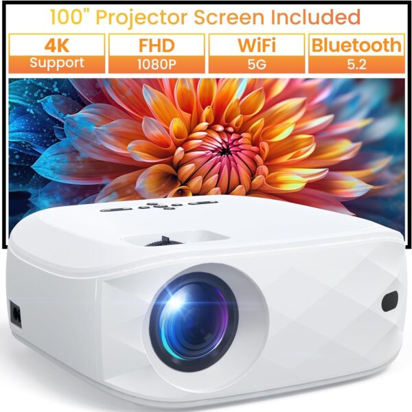 HAPPRUN Projector, Projector with WiFi and Bluetooth, [One Step Mirroring]Projector for Phones, 12000L Native 1080P Portable Projector with Screen, Outdoor Movie Projector for Smartphone/HDMI/TV Stick - Image 2